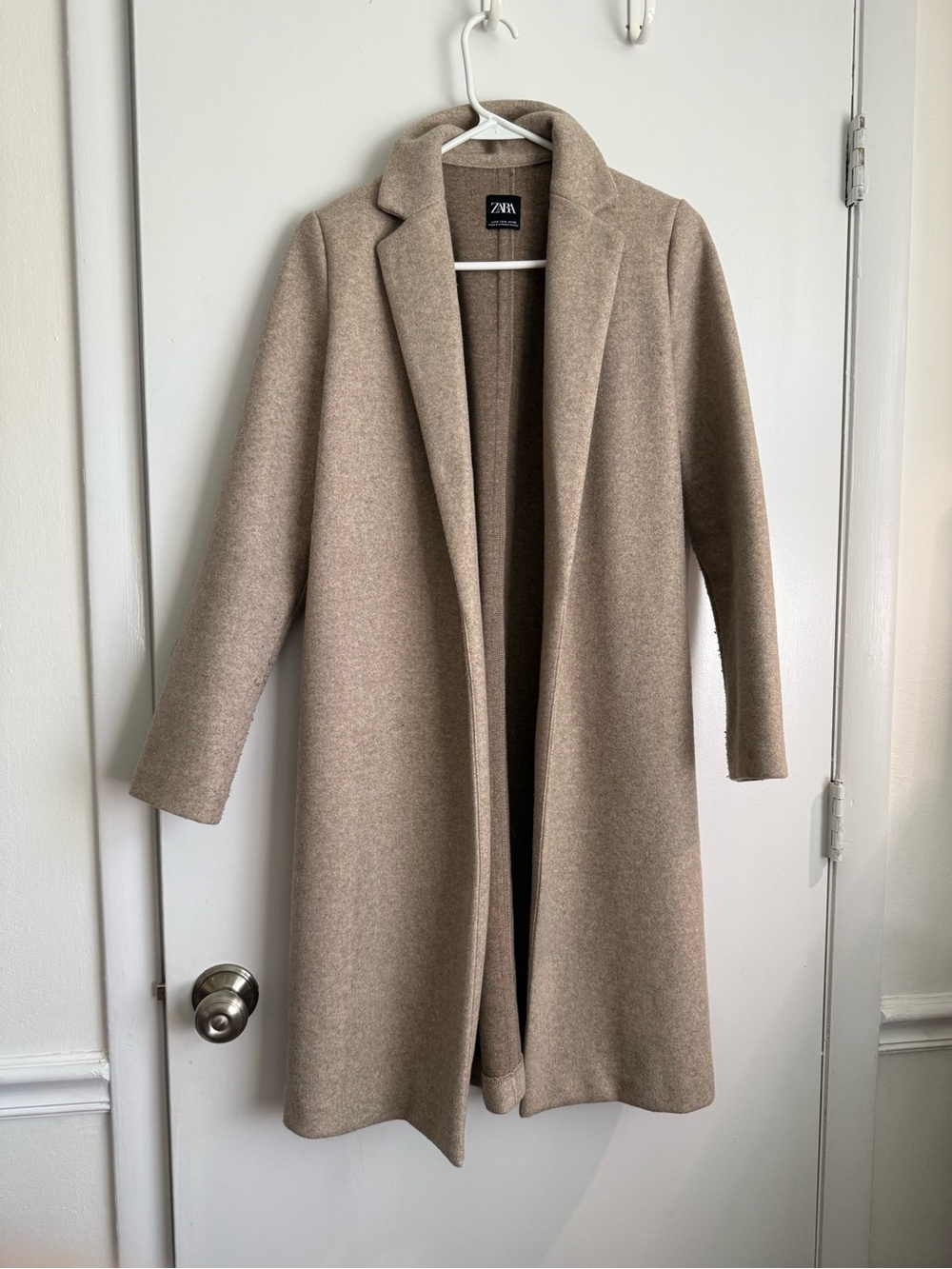 Zara Women's Tan Wool-Blend Long Coat